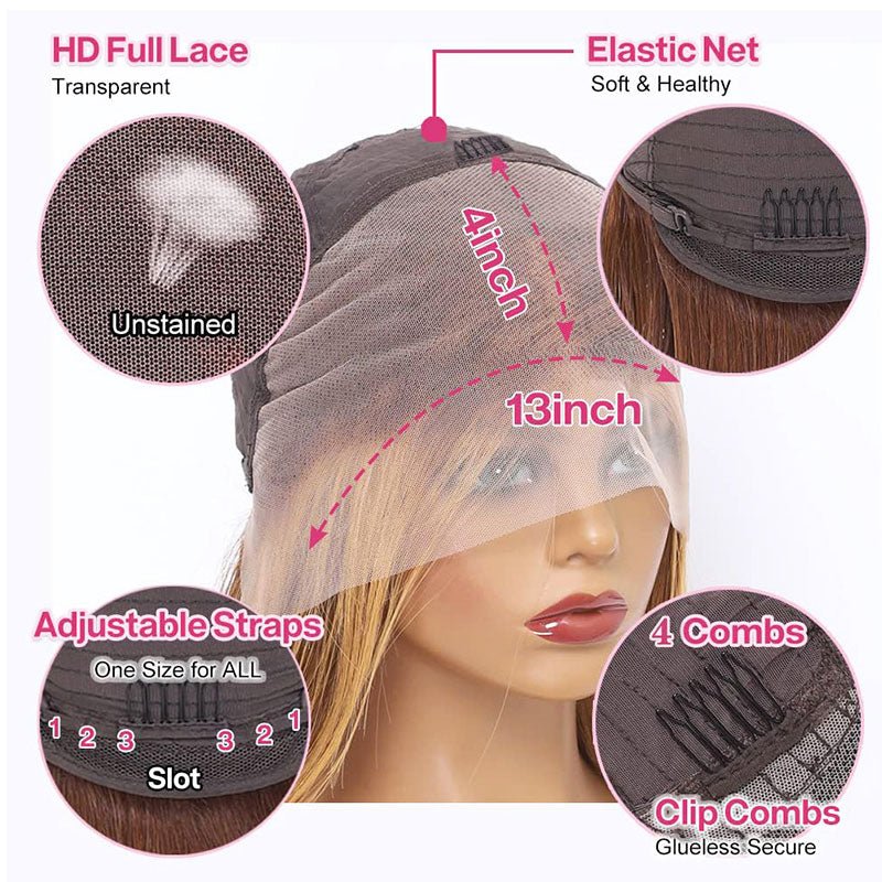 Lightning Deal 13x4 Lace Frontal Honey Blonde Ombre Highlight Bob wig - Superlovehair